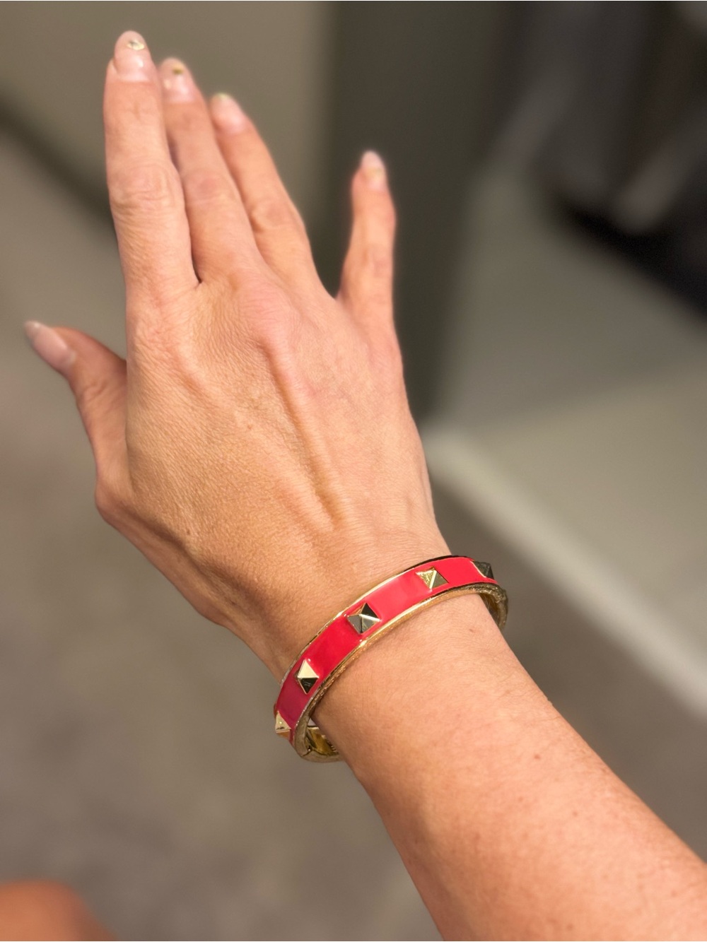Red Enamel Pyramid Stud Bangle Bracelet